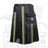 Men’s Black Firefighter Utility Kilt with Pocket – Reflective Safety Kilt